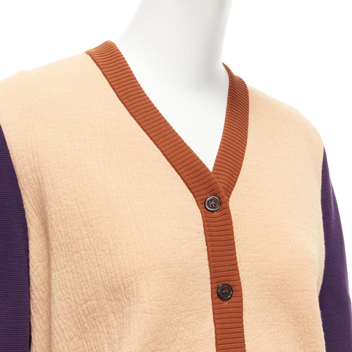 MARNI beige purple colorblocked mixed material cardigan sweater IT40 S For Sale 1