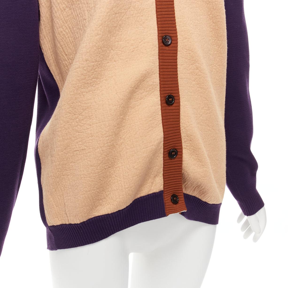MARNI beige purple colorblocked mixed material cardigan sweater IT40 S For Sale 2