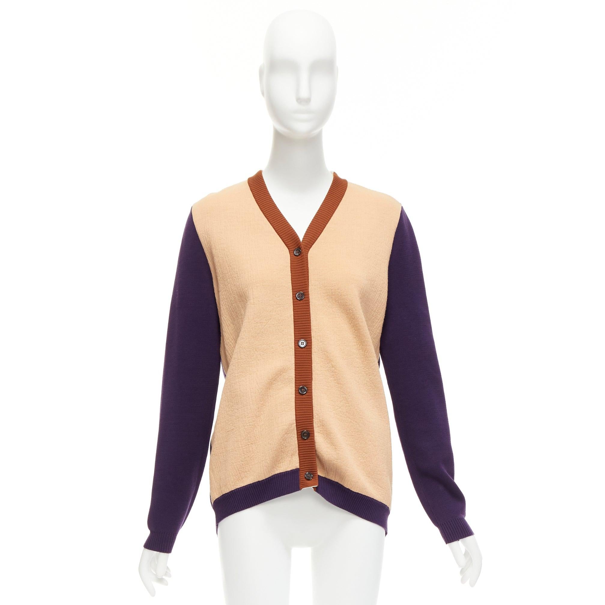 MARNI beige purple colorblocked mixed material cardigan sweater IT40 S For Sale 3