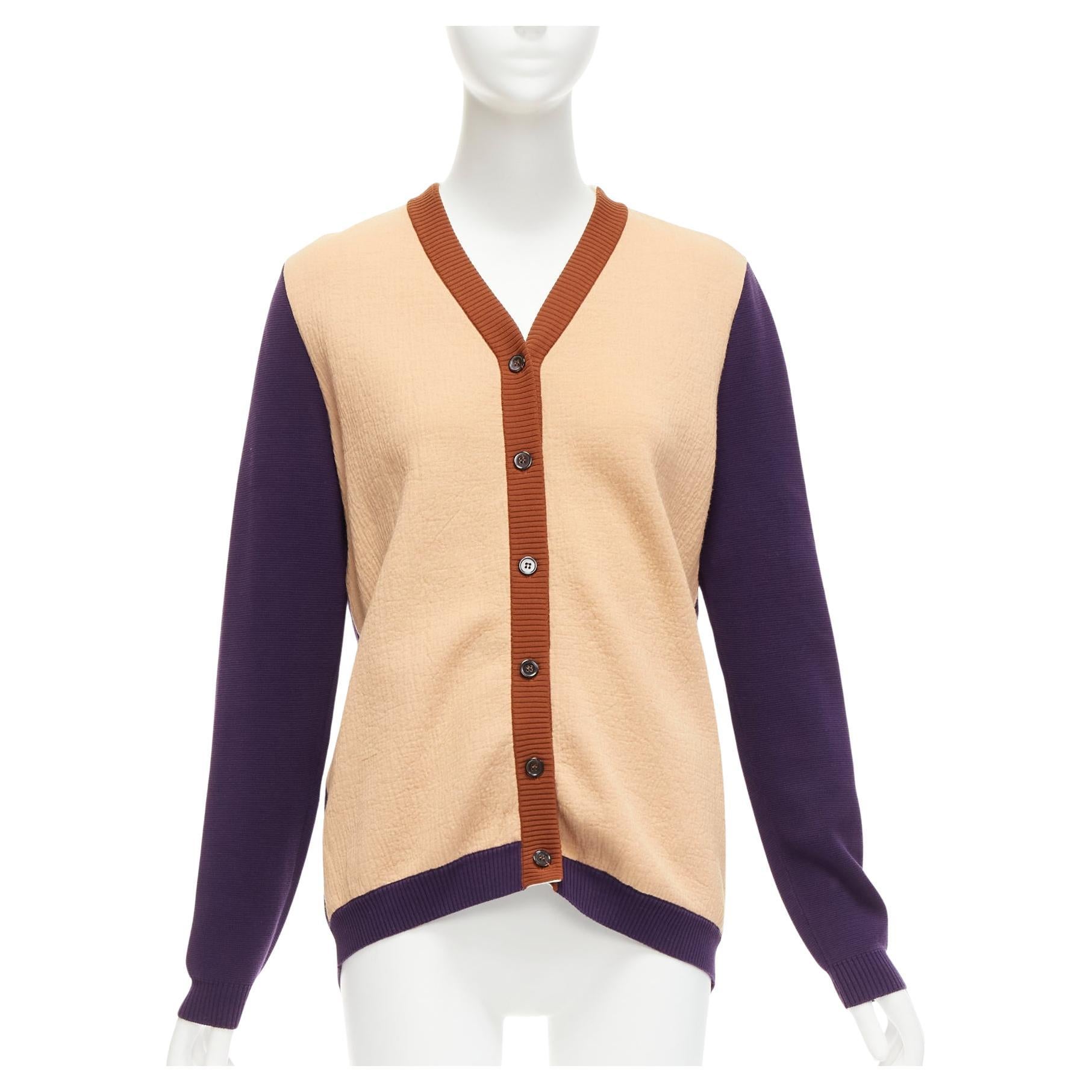 MARNI beige purple colorblocked mixed material cardigan sweater IT40 S