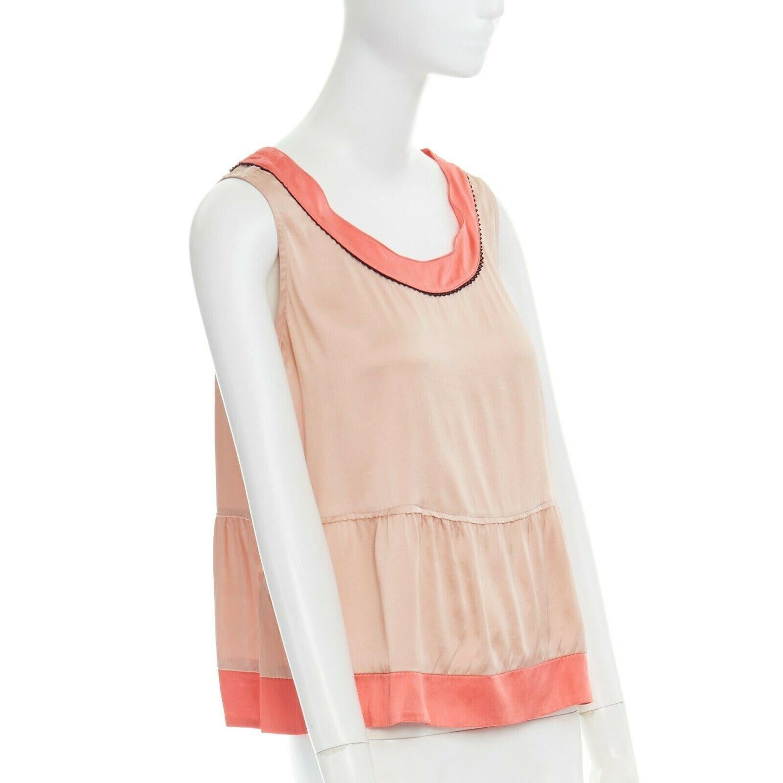 MARNI beige silk blend pink trimmed scoop neck babydoll flared top Sz. 1 S In Excellent Condition In Hong Kong, NT