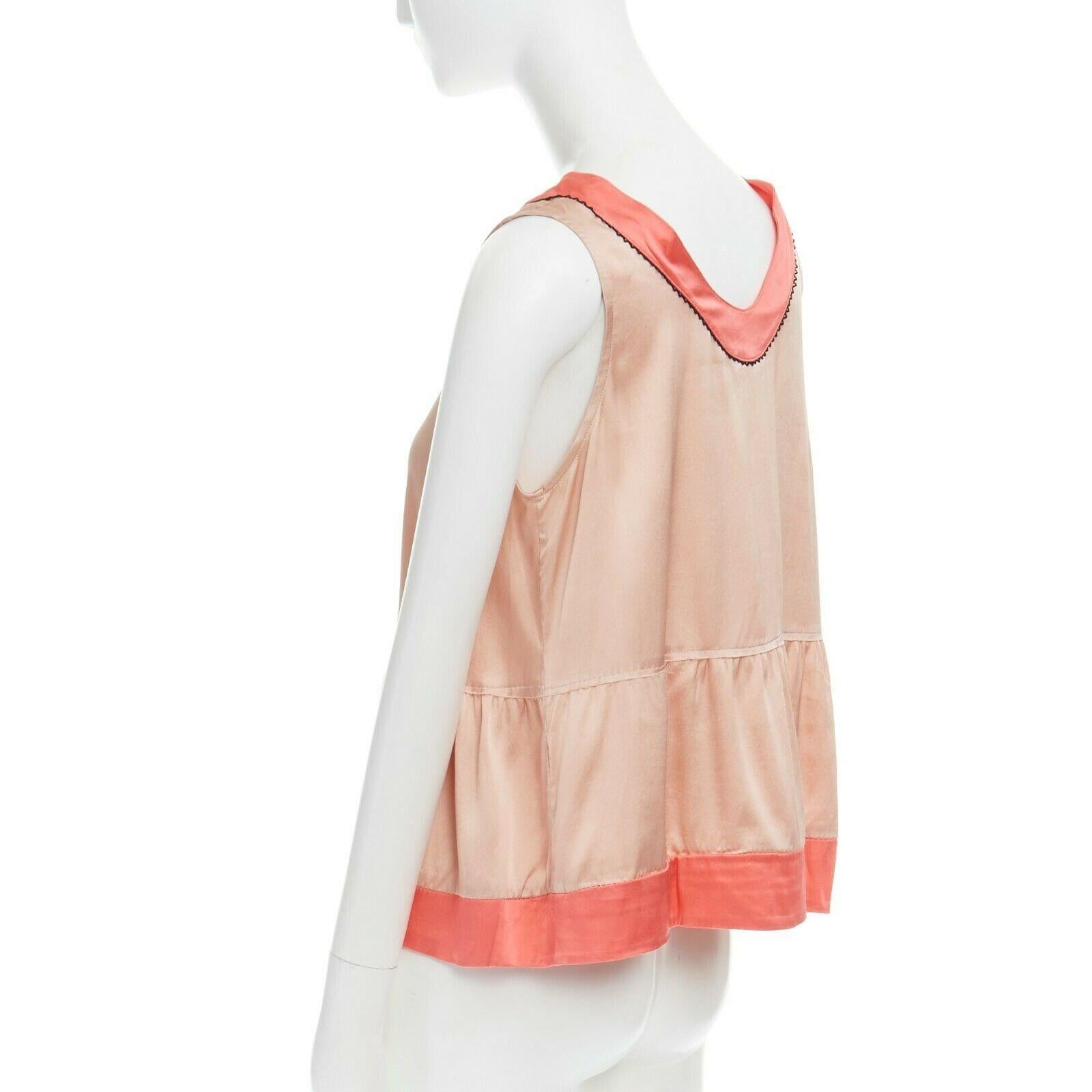 MARNI beige silk blend pink trimmed scoop neck babydoll flared top Sz. 1 S 1