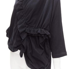 MARNI black 100% cotton gathered ruffles 3/4 sleeves boxy top IT36 XS