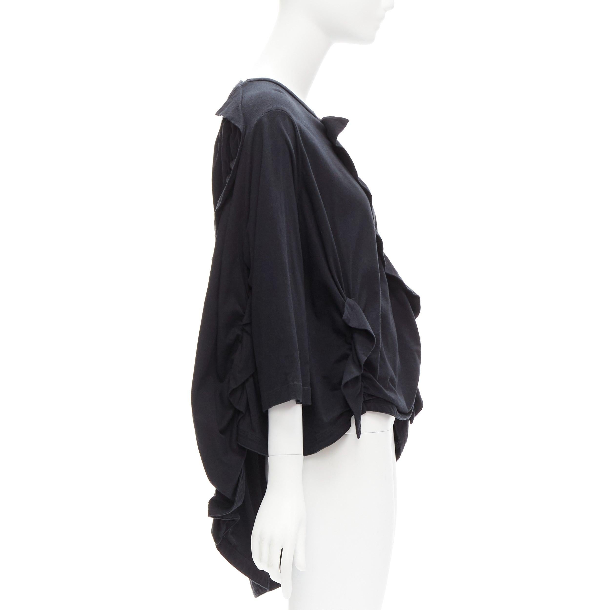 MARNI black 100% cotton gathered ruffles 3/4 sleeves boxy top IT36 XS In Excellent Condition For Sale In Hong Kong, NT