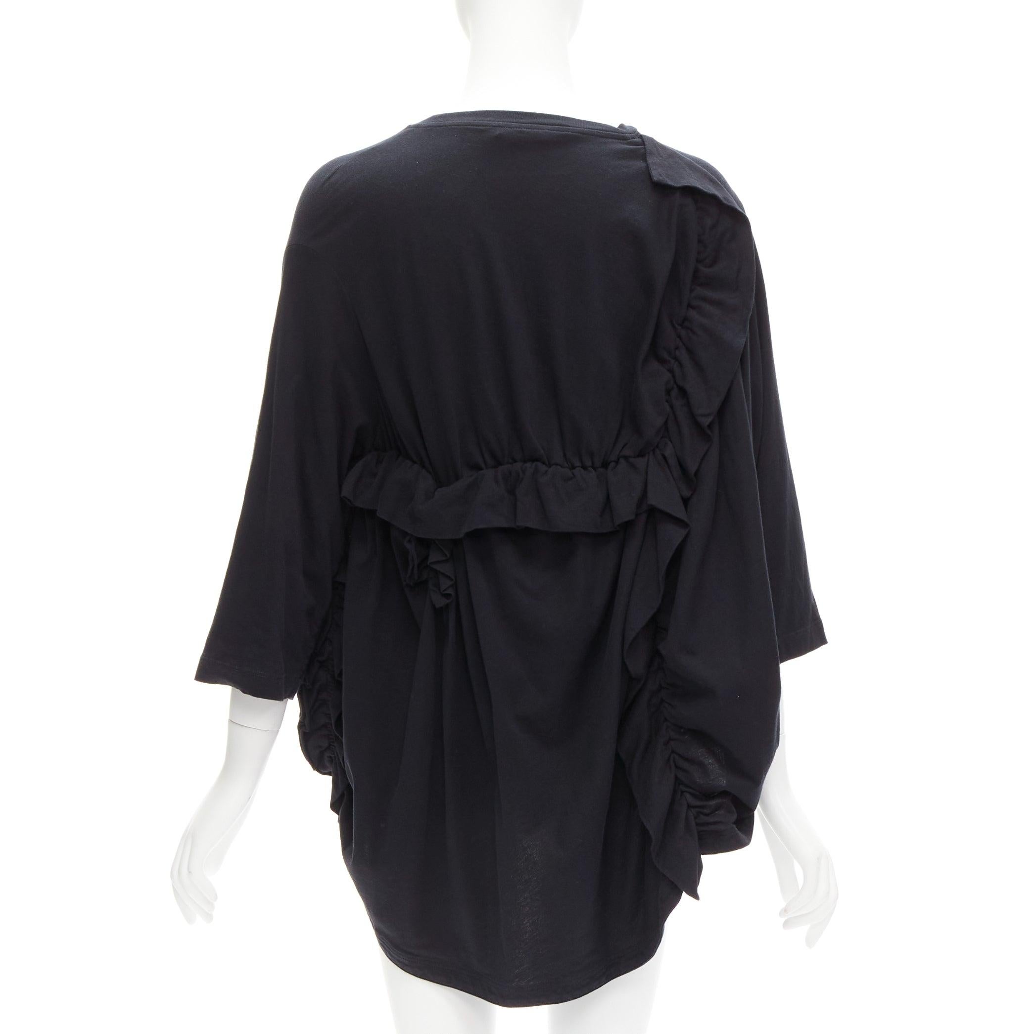 Women's MARNI black 100% cotton gathered ruffles 3/4 sleeves boxy top IT36 XS For Sale
