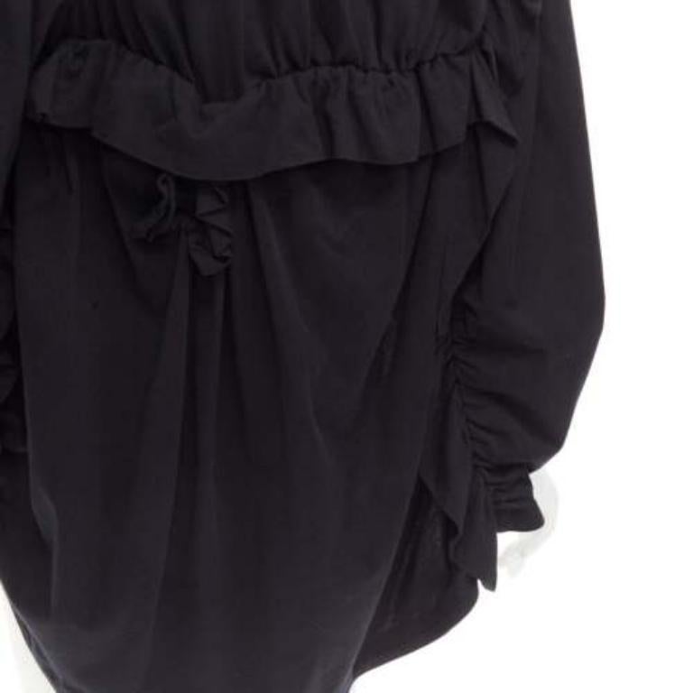 MARNI black 100% cotton gathered ruffles 3/4 sleeves boxy top IT36 XS For Sale 2