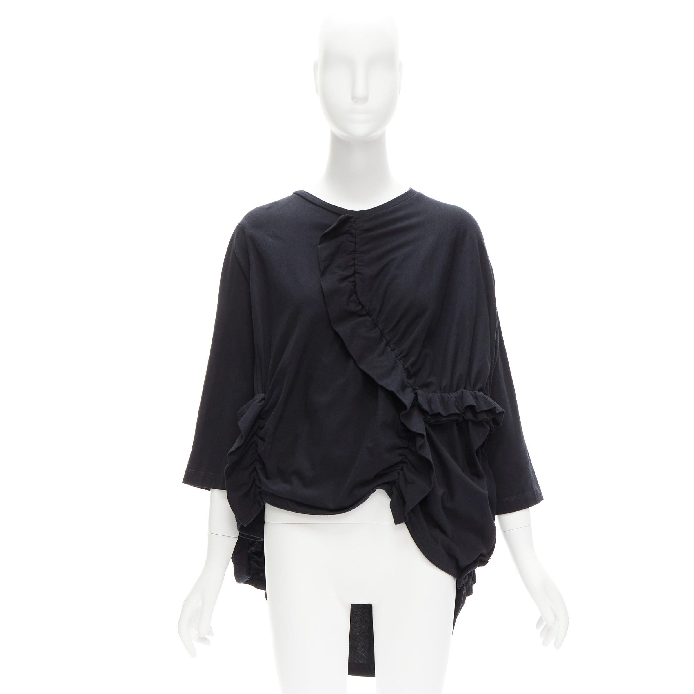 MARNI black 100% cotton gathered ruffles 3/4 sleeves boxy top IT36 XS For Sale 4