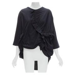 MARNI black 100% cotton gathered ruffles 3/4 sleeves boxy top IT36 XS MARNI black 100% cotton gathered ruffles 3/4 sleeves boxy top IT36 XS
