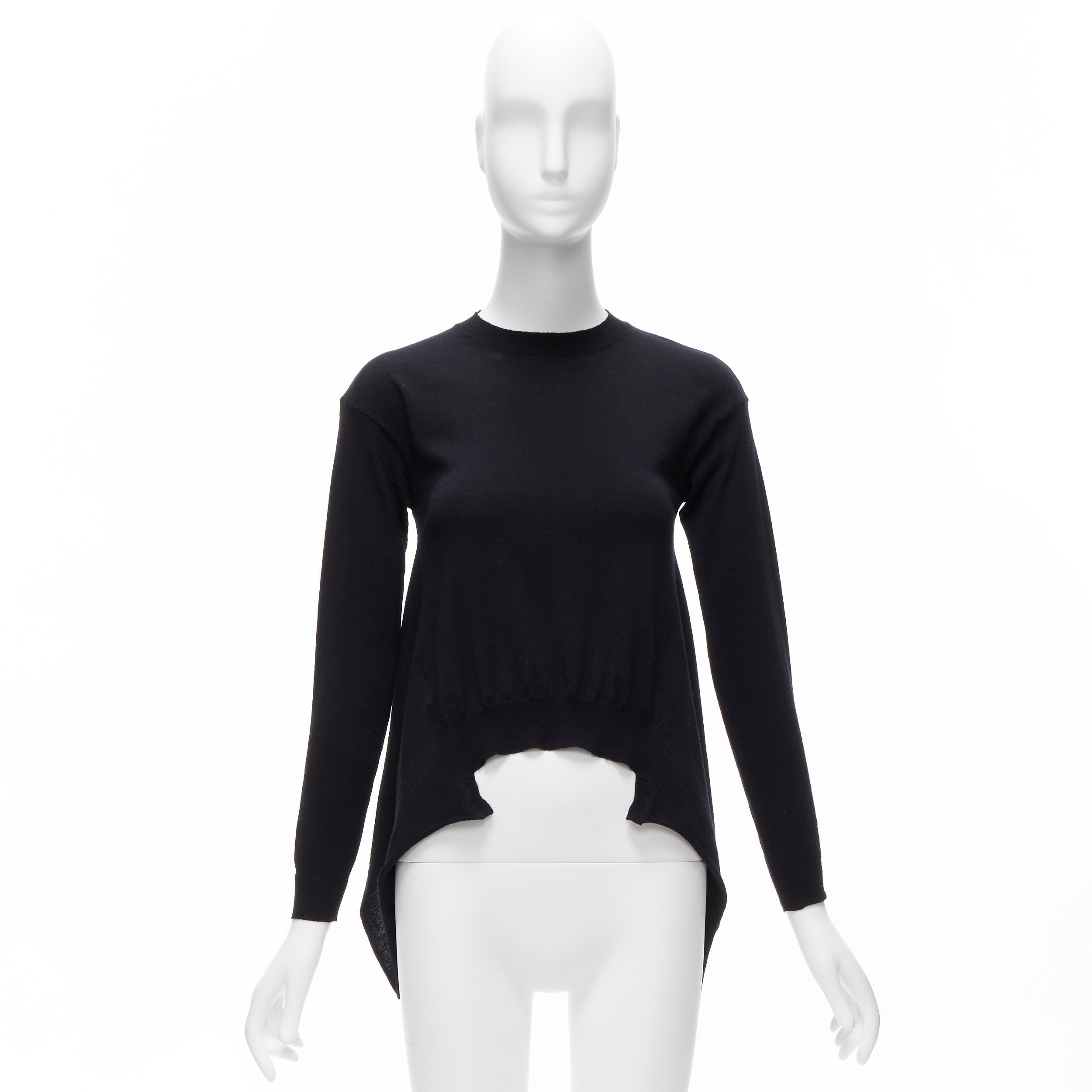 MARNI black 100% wool asymmetric high low hem crew neck sweater FR38 M For Sale 5
