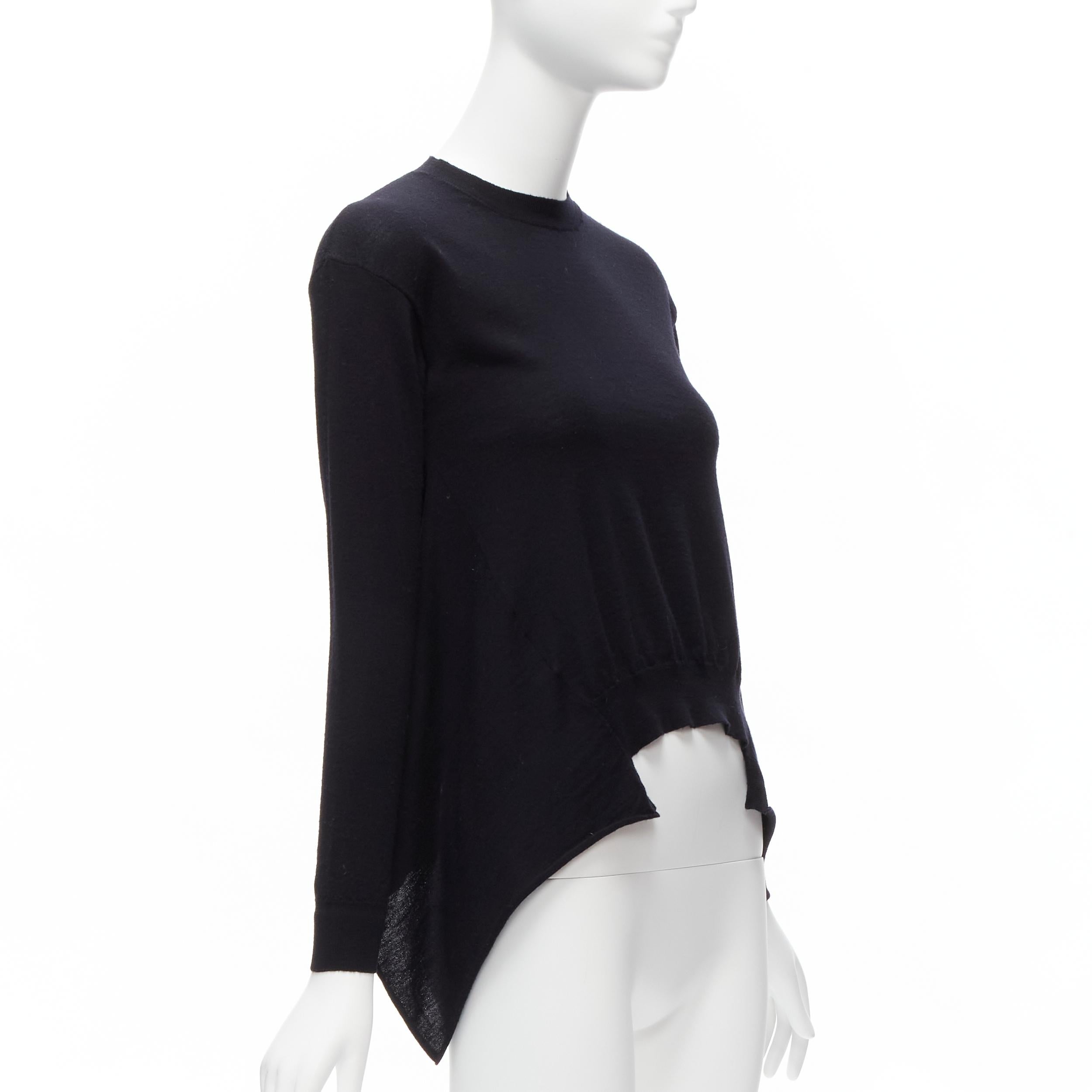 Black MARNI black 100% wool asymmetric high low hem crew neck sweater FR38 M For Sale