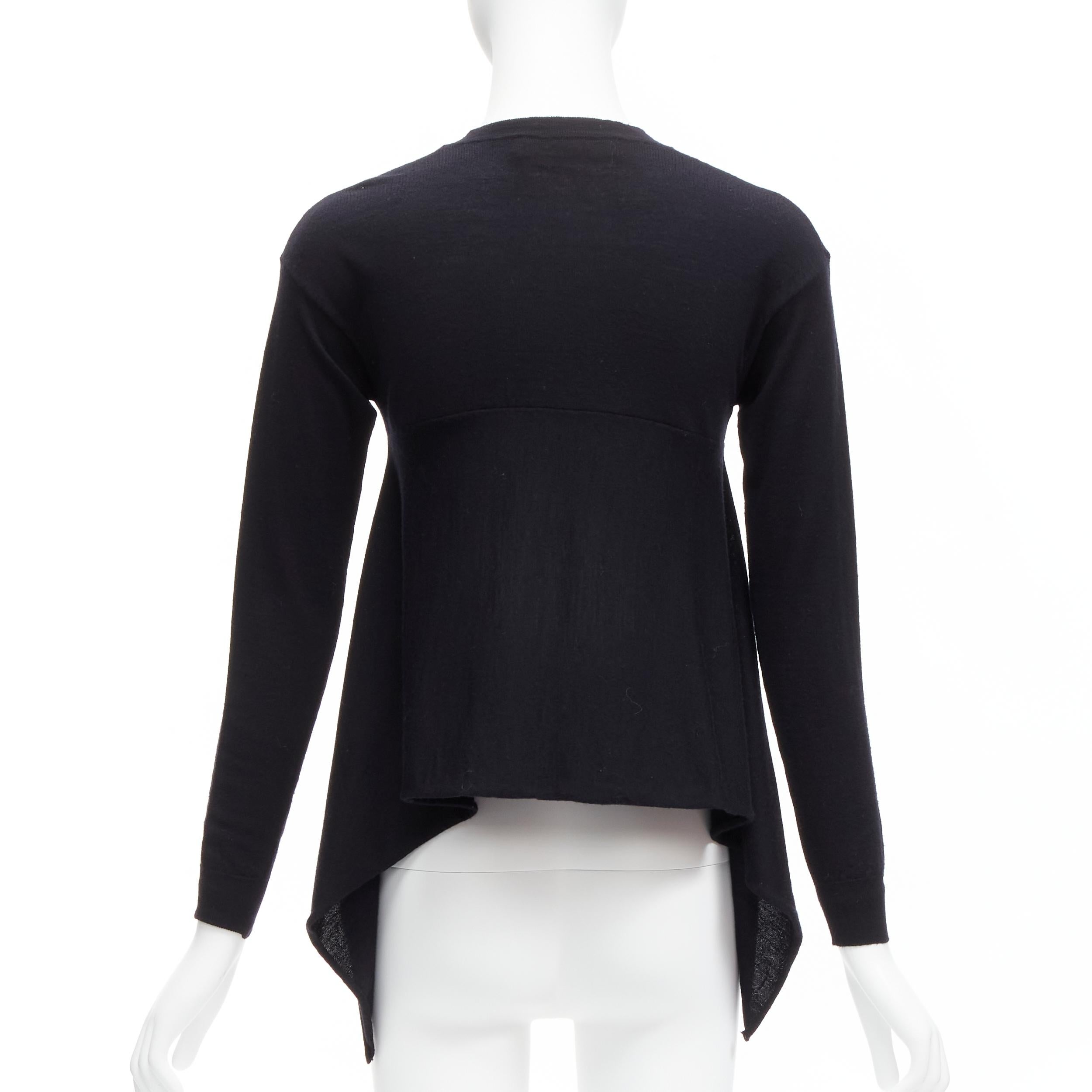 Women's MARNI black 100% wool asymmetric high low hem crew neck sweater FR38 M For Sale