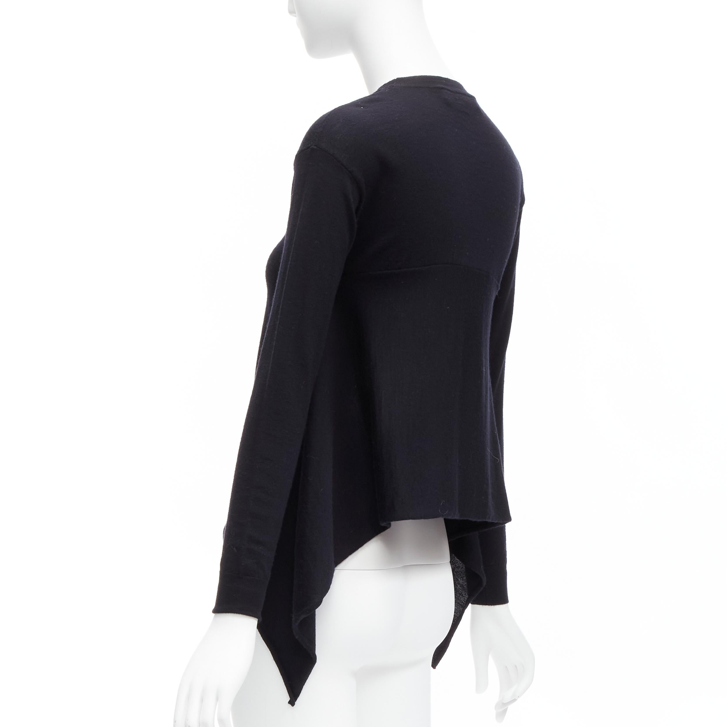 MARNI black 100% wool asymmetric high low hem crew neck sweater FR38 M For Sale 1