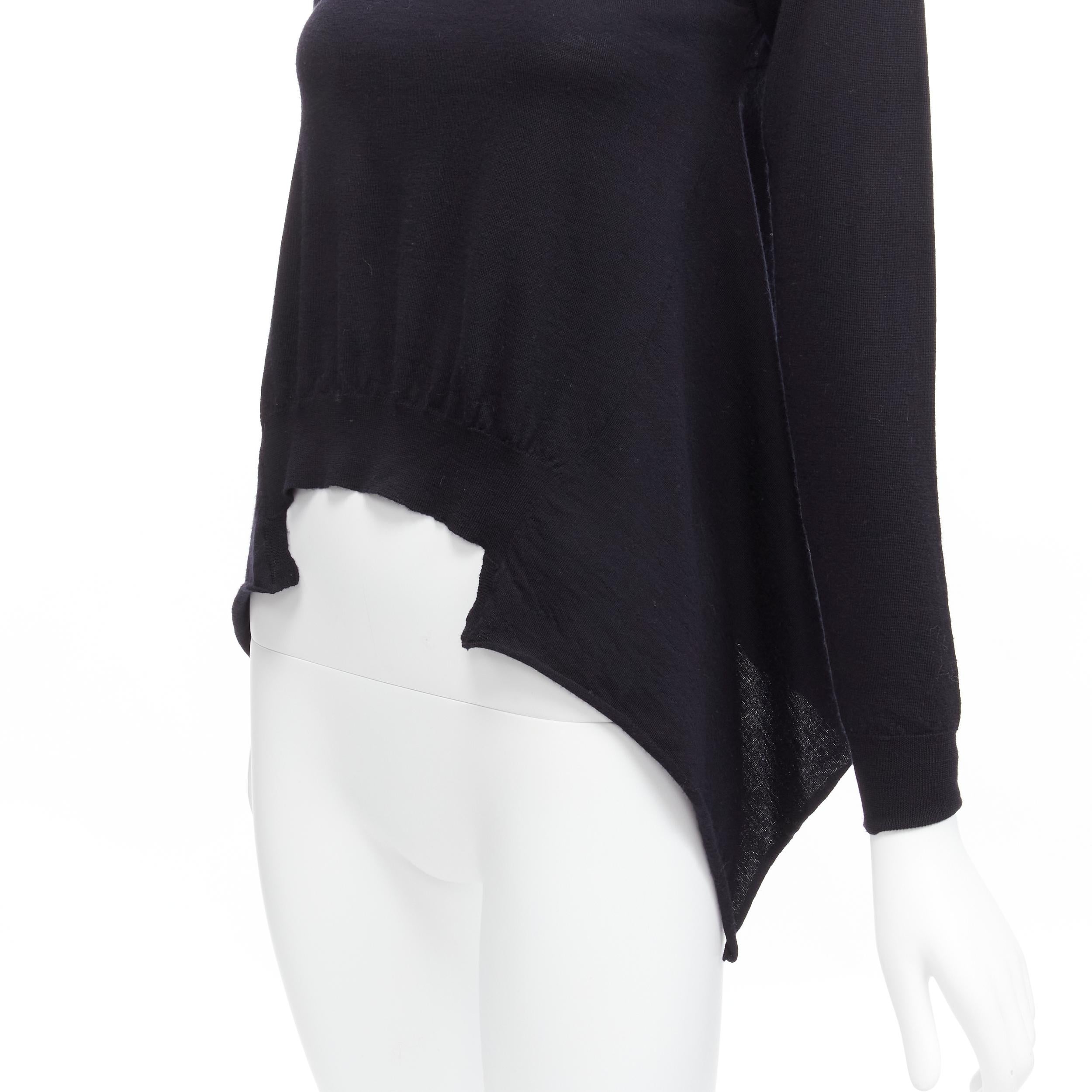MARNI black 100% wool asymmetric high low hem crew neck sweater FR38 M For Sale 2
