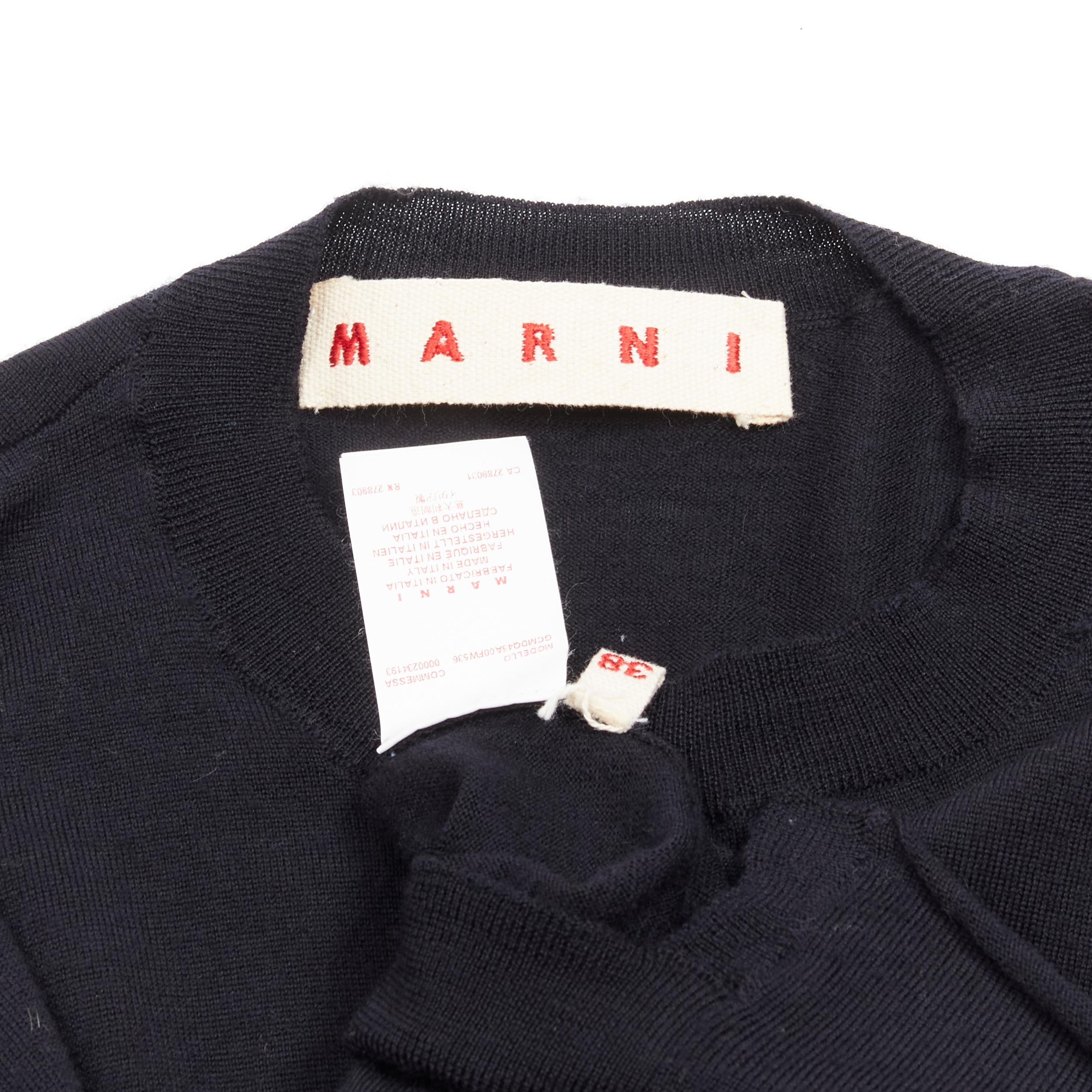 MARNI black 100% wool asymmetric high low hem crew neck sweater FR38 M For Sale 4