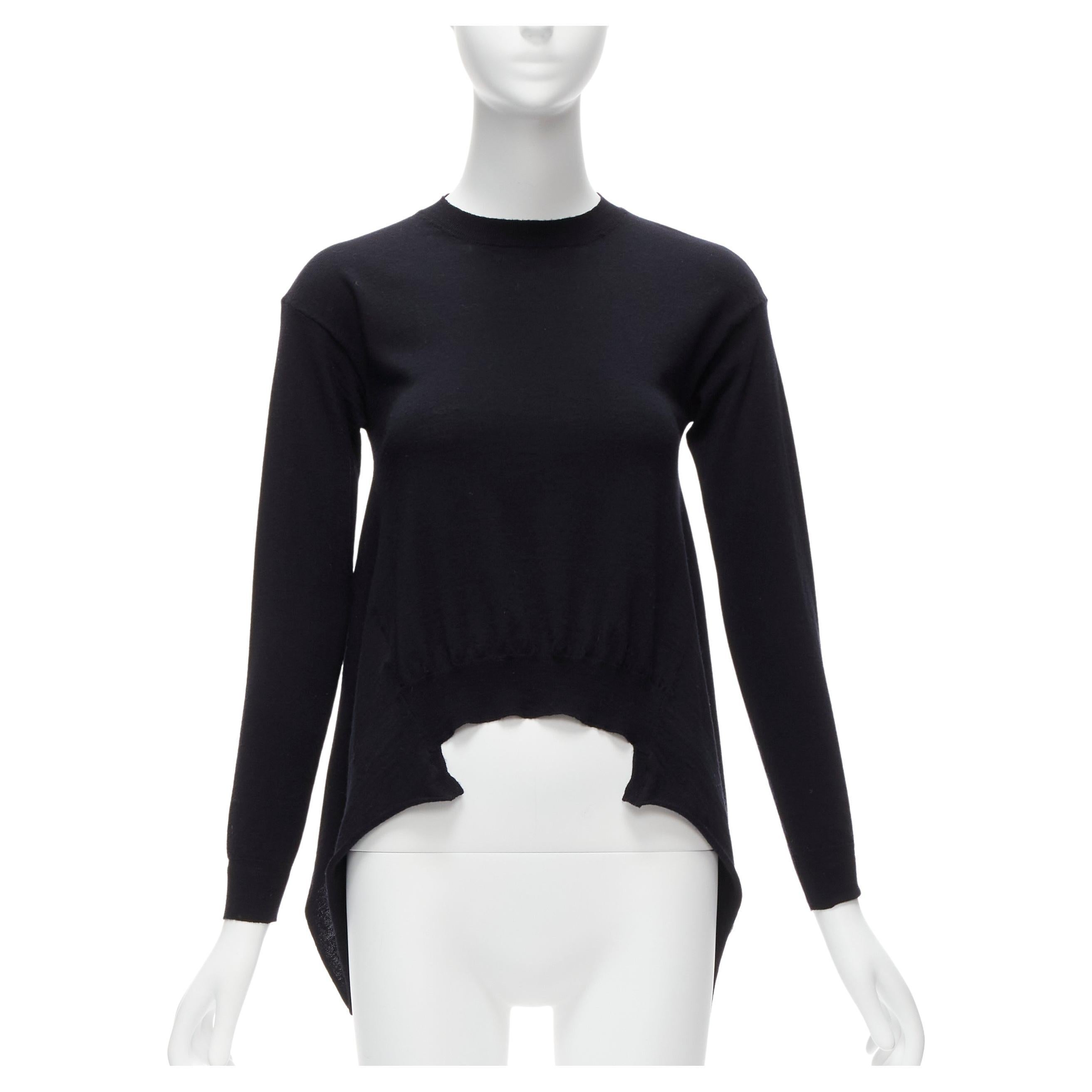 MARNI black 100% wool asymmetric high low hem crew neck sweater FR38 M For Sale