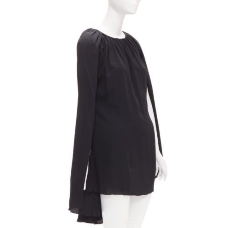 Black MARNI black acetate silk cape sleeve crew neck mini dress IT40 S For Sale