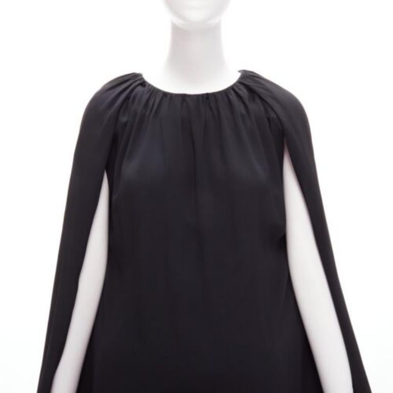 MARNI black acetate silk cape sleeve crew neck mini dress IT40 S For Sale 1