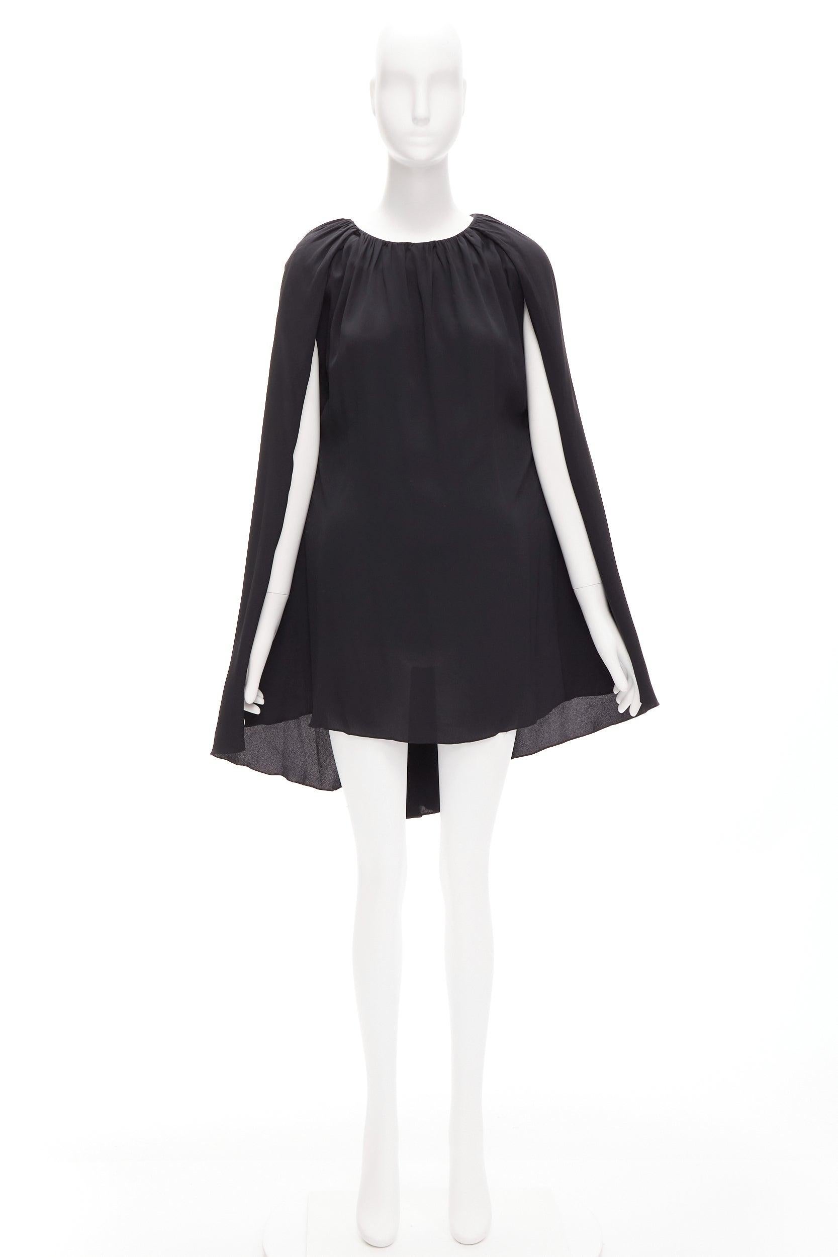 MARNI black acetate silk cape sleeve crew neck mini dress IT40 S For Sale 2