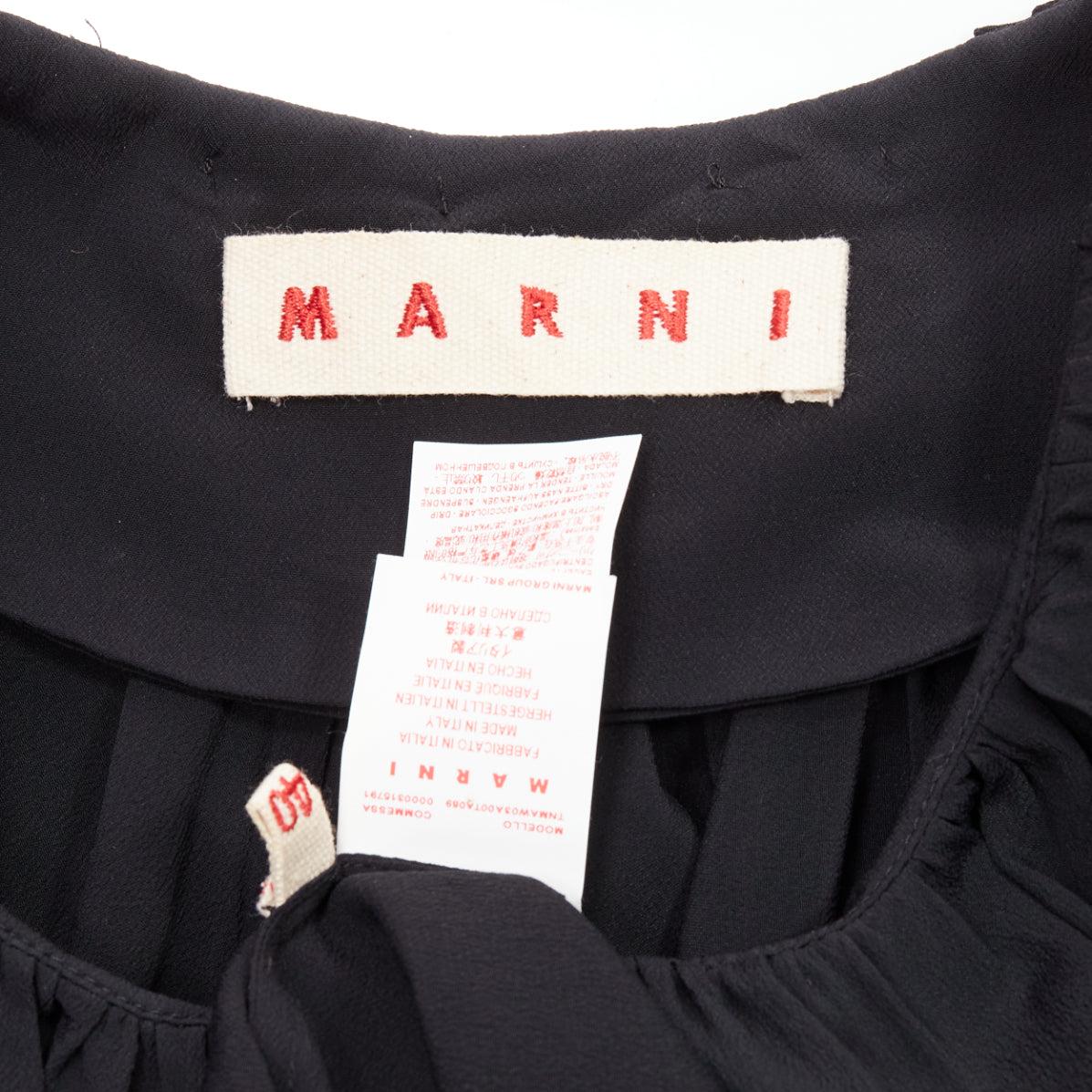 MARNI black acetate silk cape sleeve crew neck mini dress IT40 S For Sale 4