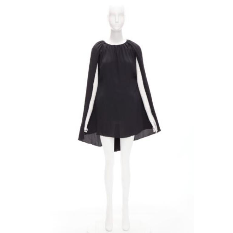 MARNI black acetate silk cape sleeve crew neck mini dress IT40 S For Sale 4