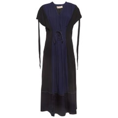 Marni Black and Blue Sateen Lace-Up Waist Detailed Midi Dress S