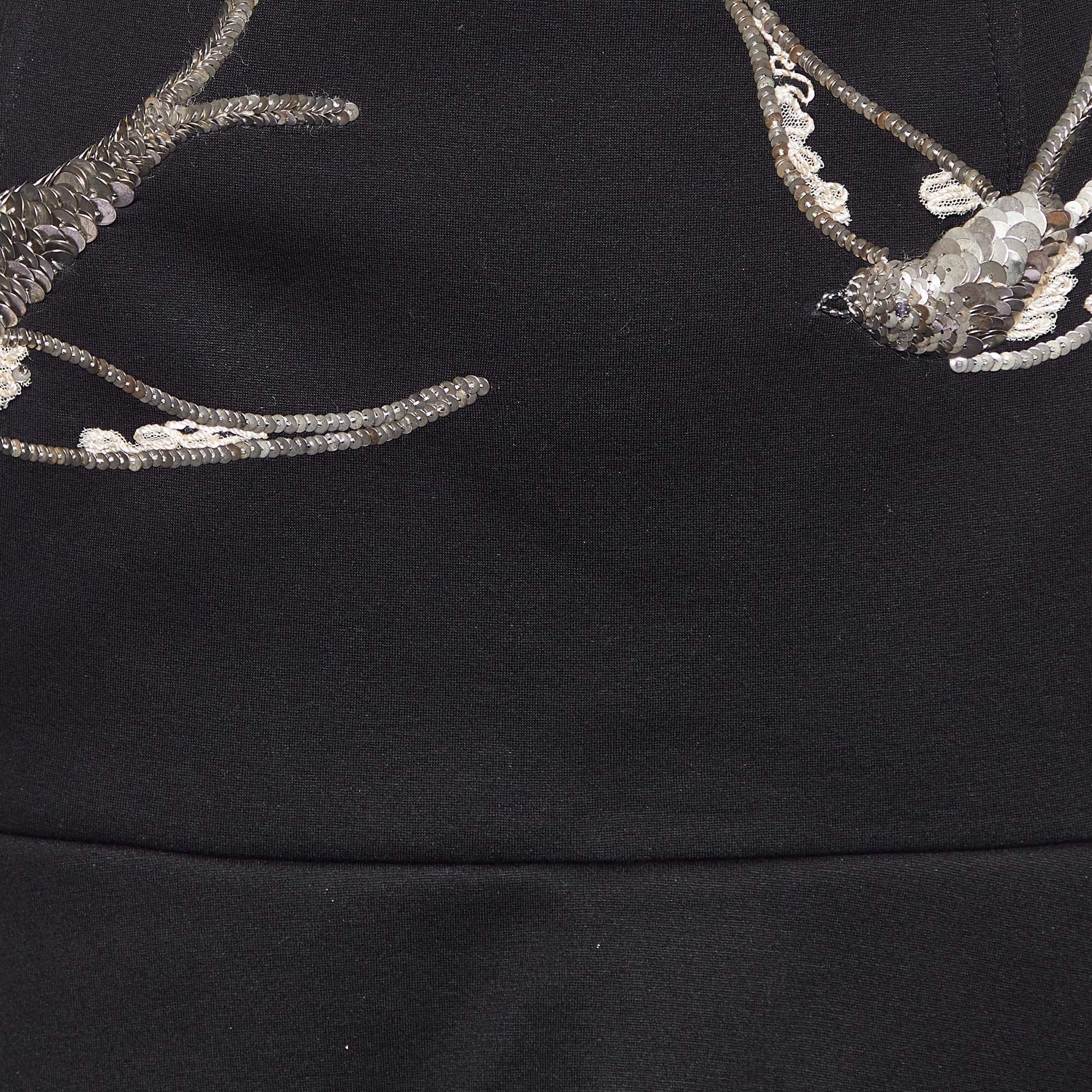Marni Black Birds Embellished Neoprene Mini Skirt M In Good Condition For Sale In Dubai, Al Qouz 2