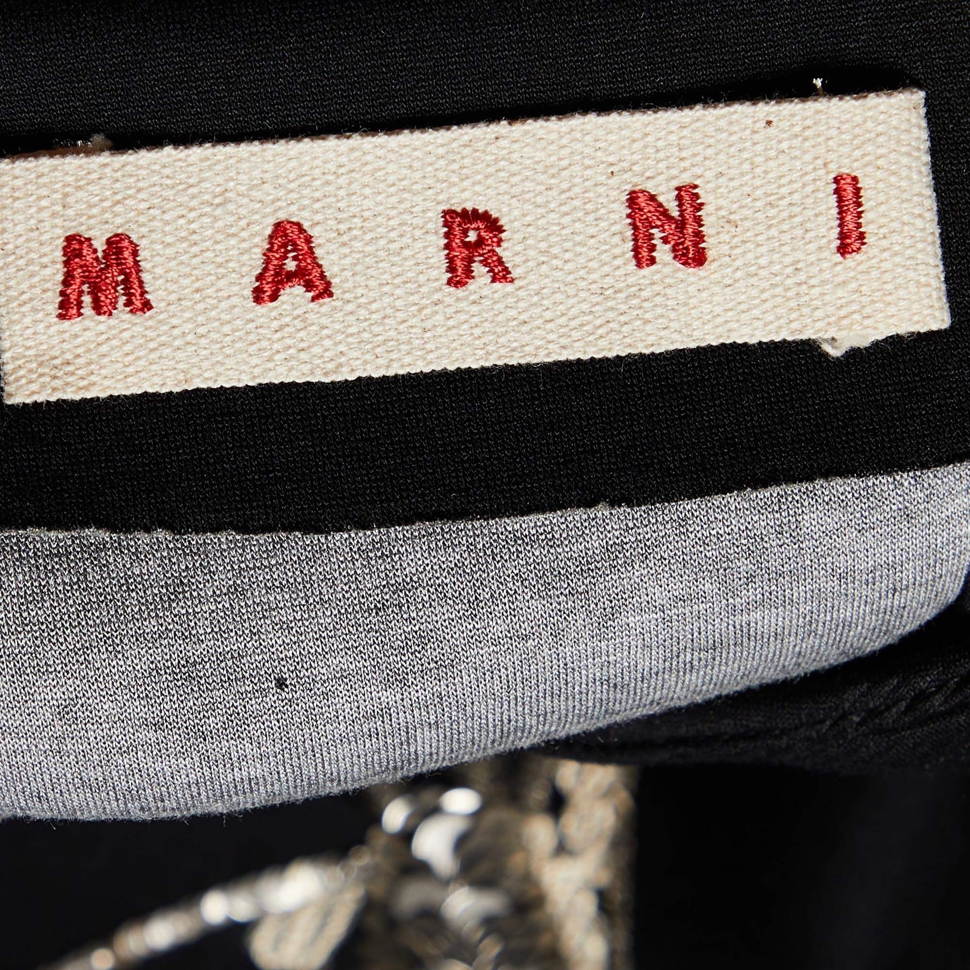Women's Marni Black Birds Embellished Neoprene Mini Skirt M For Sale
