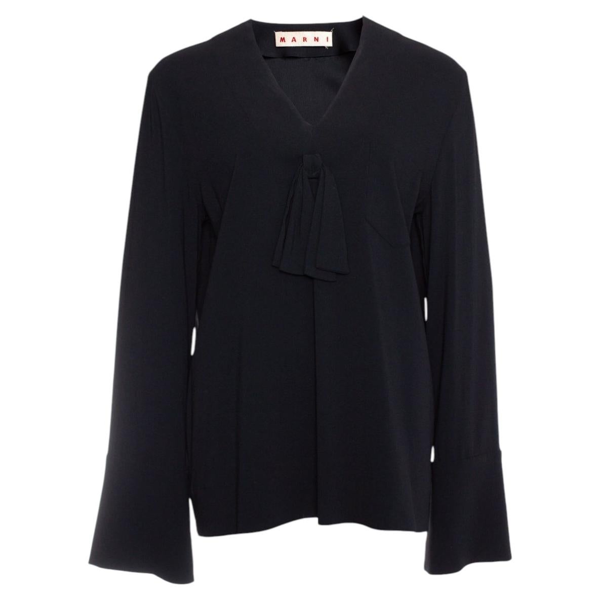 Marni, Black blouse with bow and flutter sleeves. For Sale