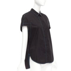 MARNI camicia nera blu con impunture, spalla rotonda e taglio 3D IT40 S