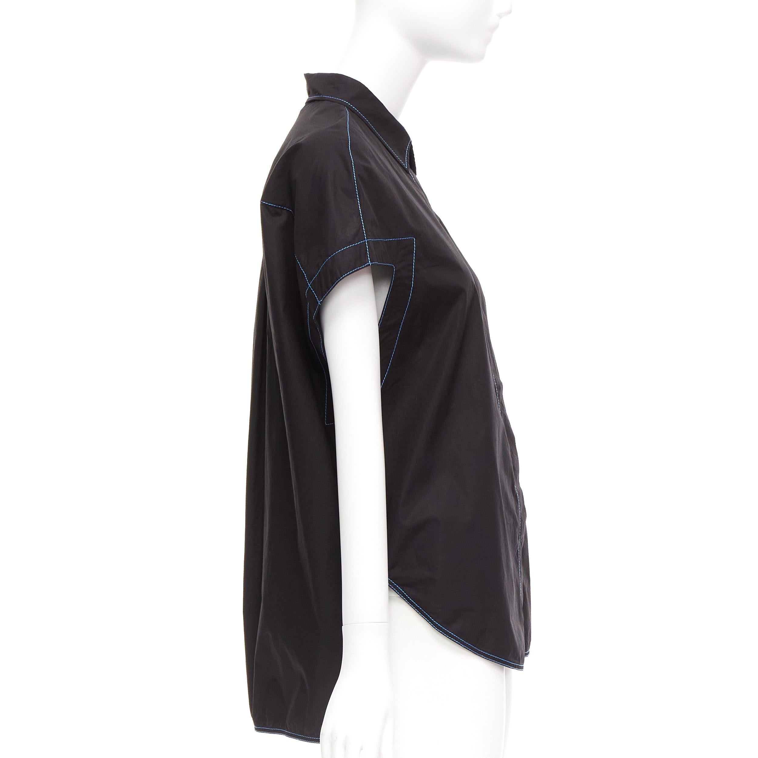 Black MARNI black blue topstitched round shoulder 3D cut boxy shirt IT40 S For Sale
