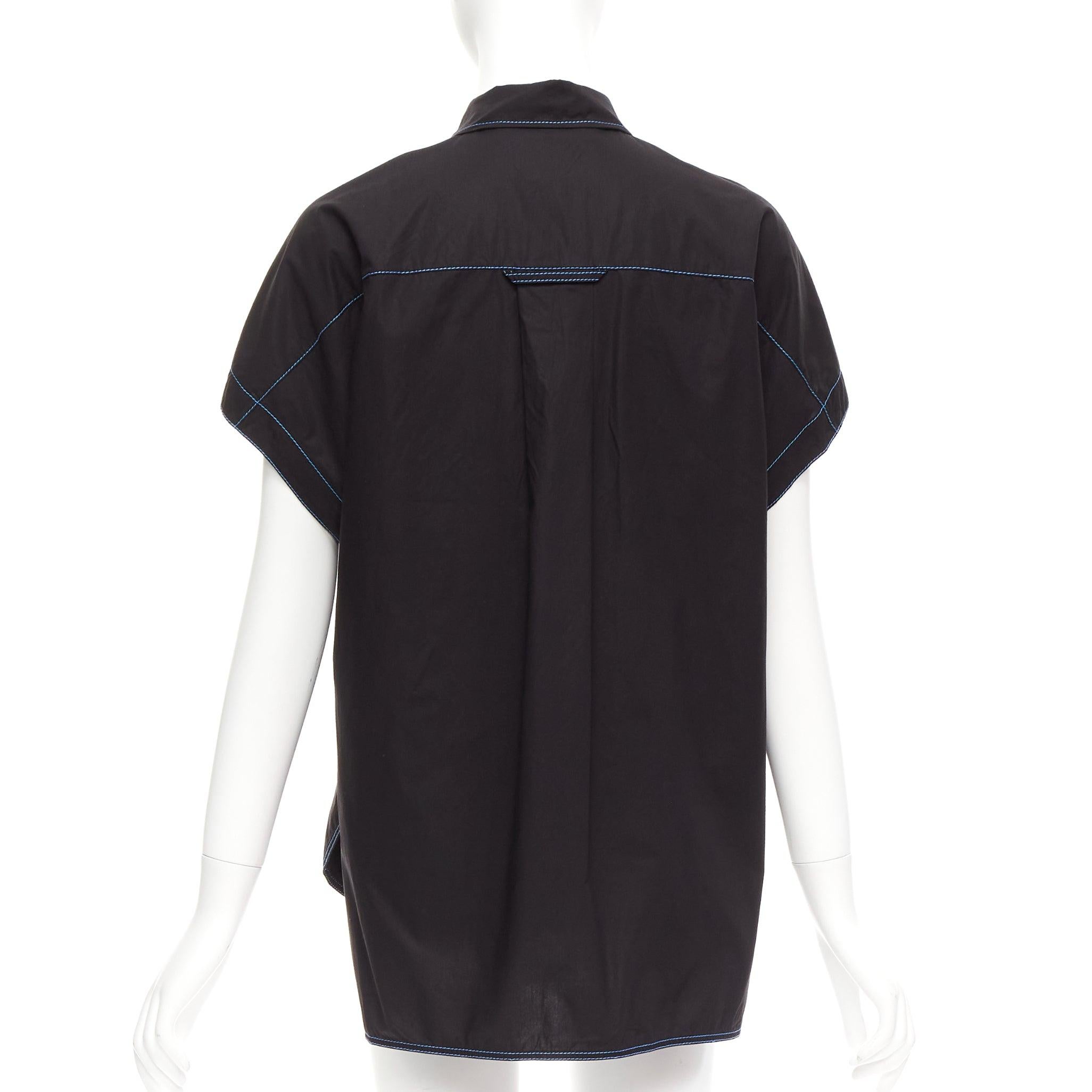 MARNI black blue topstitched round shoulder 3D cut boxy shirt IT40 S In Excellent Condition For Sale In Hong Kong, NT