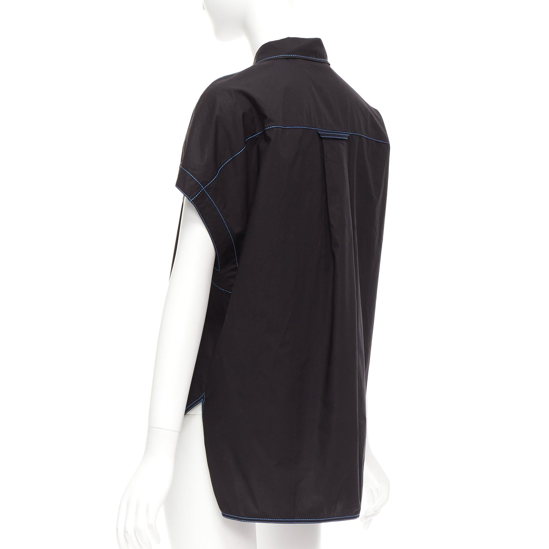 Women's MARNI black blue topstitched round shoulder 3D cut boxy shirt IT40 S For Sale