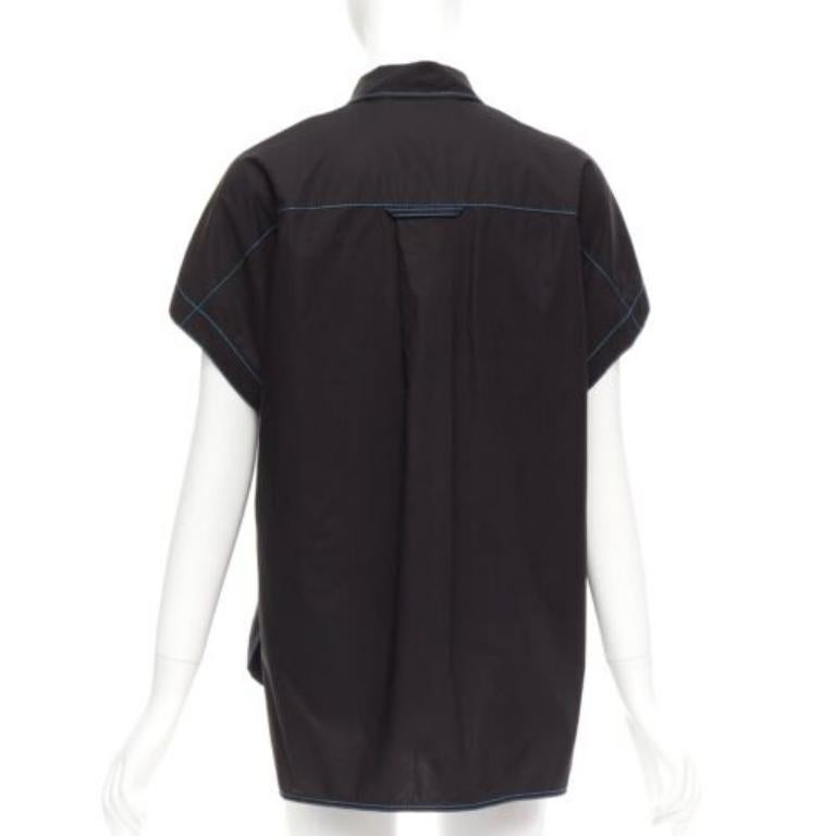Women's MARNI black blue topstitched round shoulder 3D cut boxy shirt IT40 S For Sale