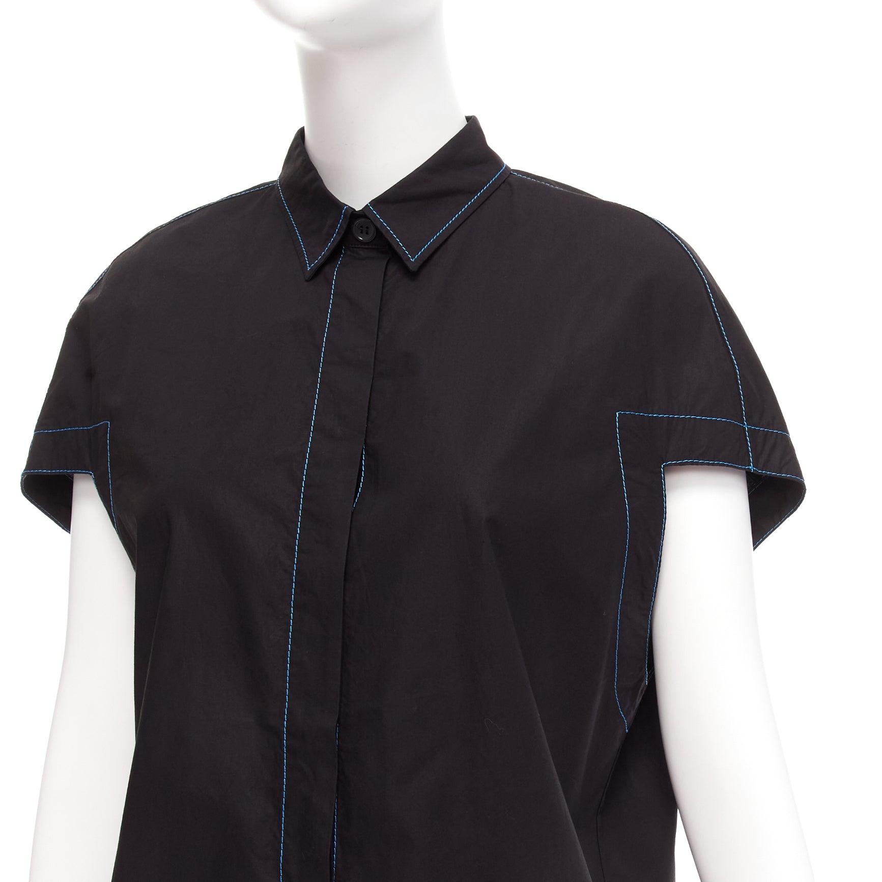 MARNI noir bleu surpiqué épaule ronde chemise boxy coupe 3D IT40 S en vente 1