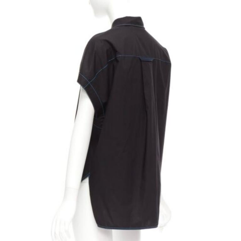 MARNI black blue topstitched round shoulder 3D cut boxy shirt IT40 S For Sale 1