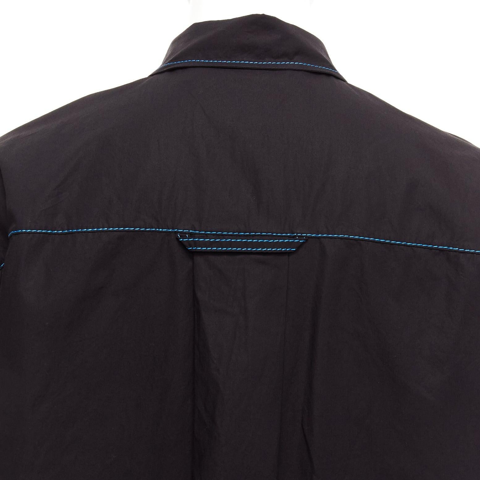 MARNI black blue topstitched round shoulder 3D cut boxy shirt IT40 S For Sale 2