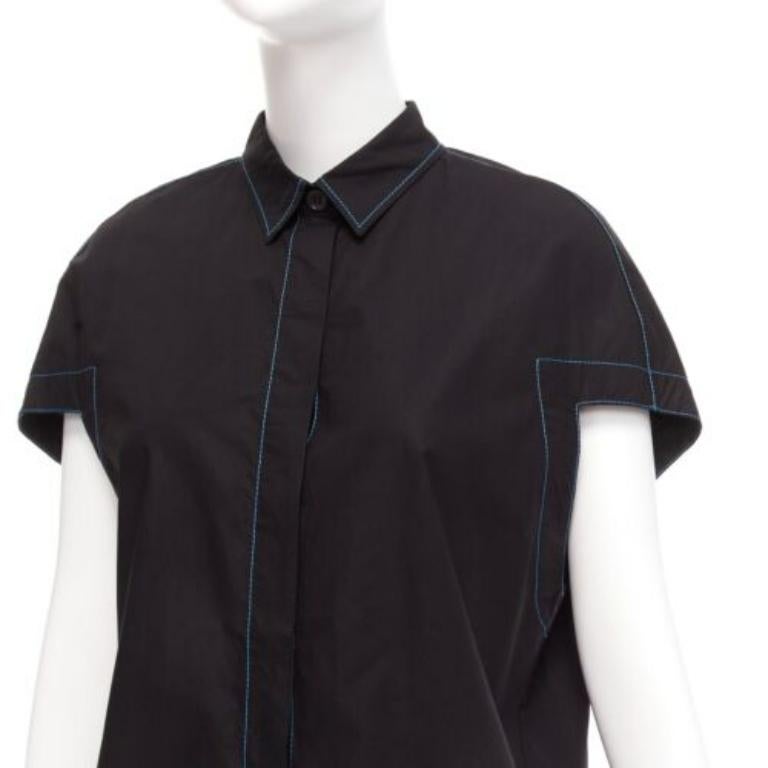MARNI black blue topstitched round shoulder 3D cut boxy shirt IT40 S For Sale 2