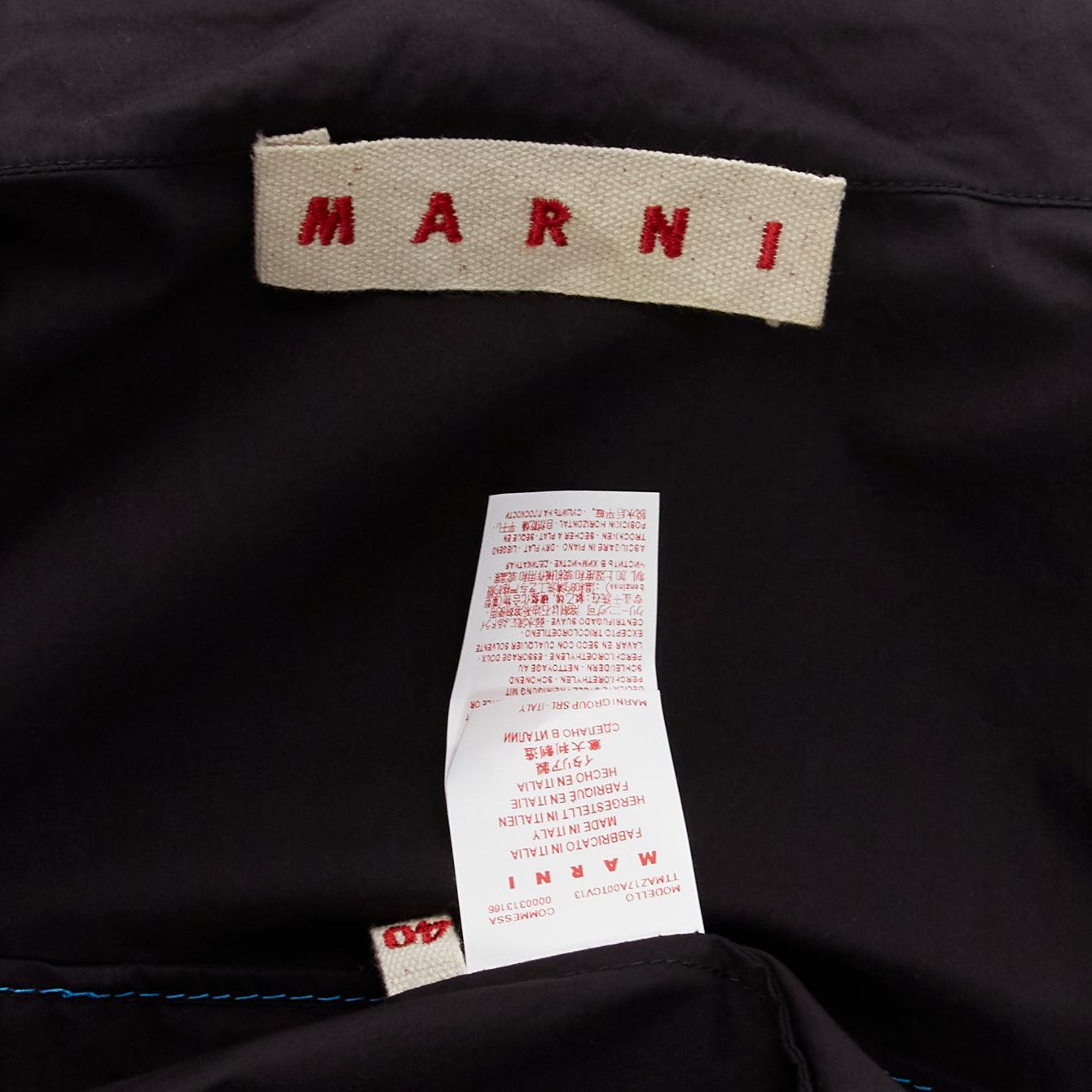MARNI black blue topstitched round shoulder 3D cut boxy shirt IT40 S For Sale 3