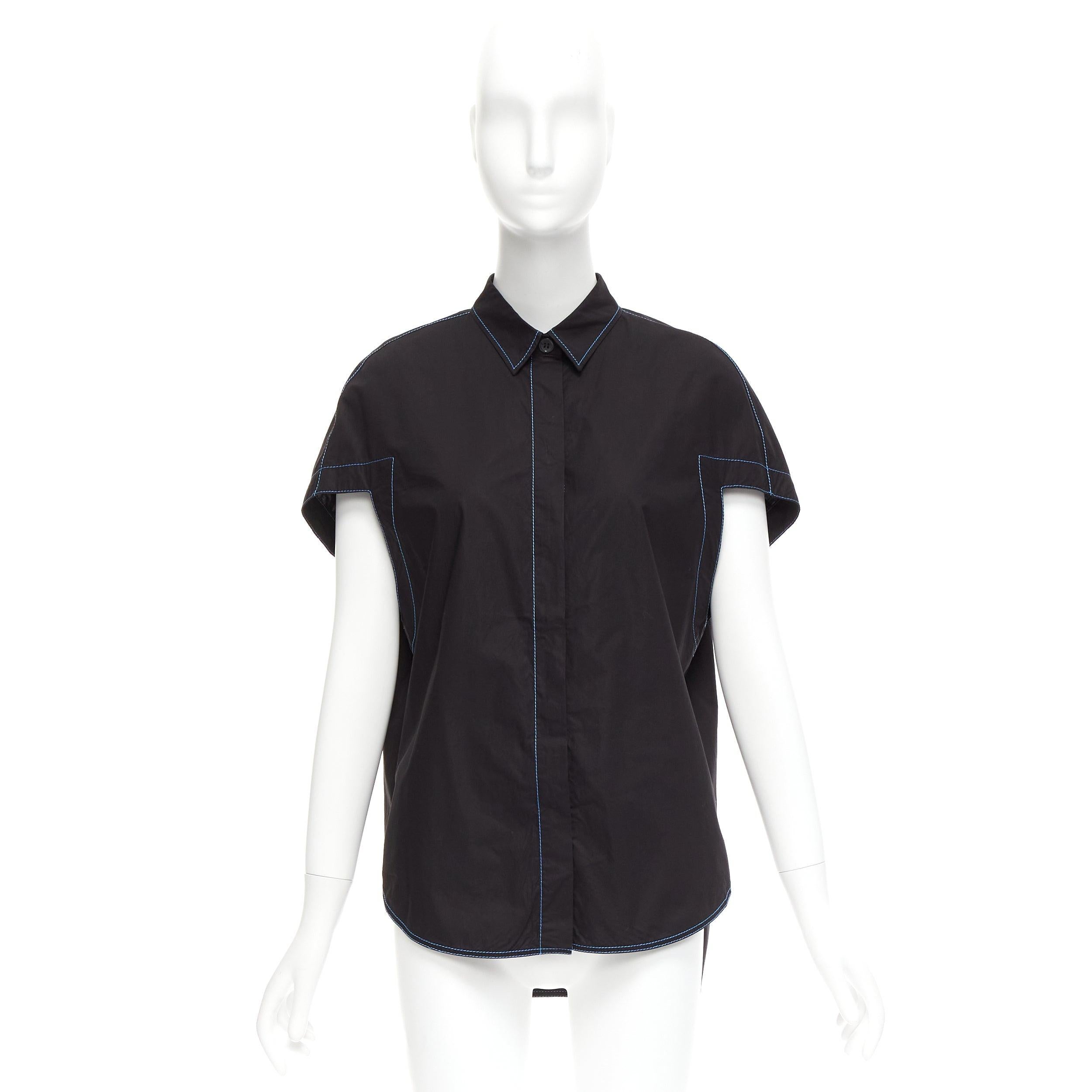MARNI black blue topstitched round shoulder 3D cut boxy shirt IT40 S For Sale 4