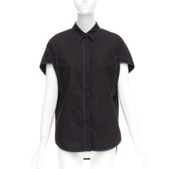 MARNI black blue topstitched round shoulder 3D cut boxy shirt IT40 S