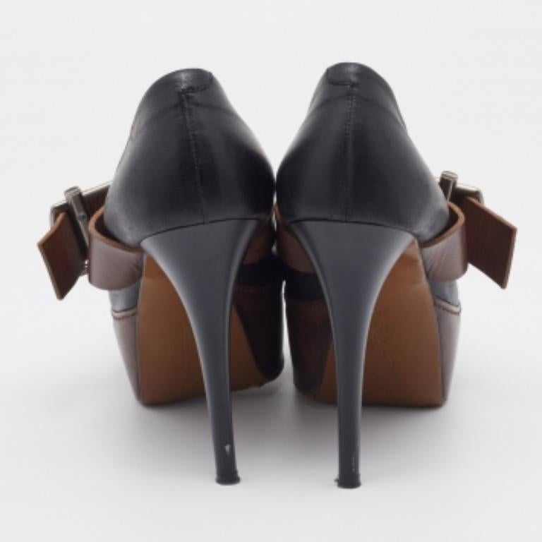 Women's Marni Black/Brown Leather Mary Jane Peep Toe Platform Pumps Size 40