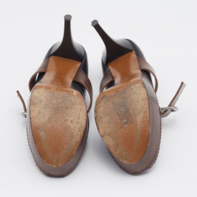 Marni Black/Brown Leather Mary Jane Peep Toe Platform Pumps Size 40 2