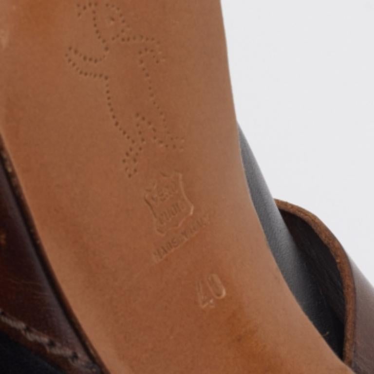 Marni Black/Brown Leather Mary Jane Peep Toe Platform Pumps Size 40 4