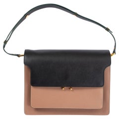 MARNI sac à bandoulière TRUNK LARGE en cuir noir et brun Saffiano