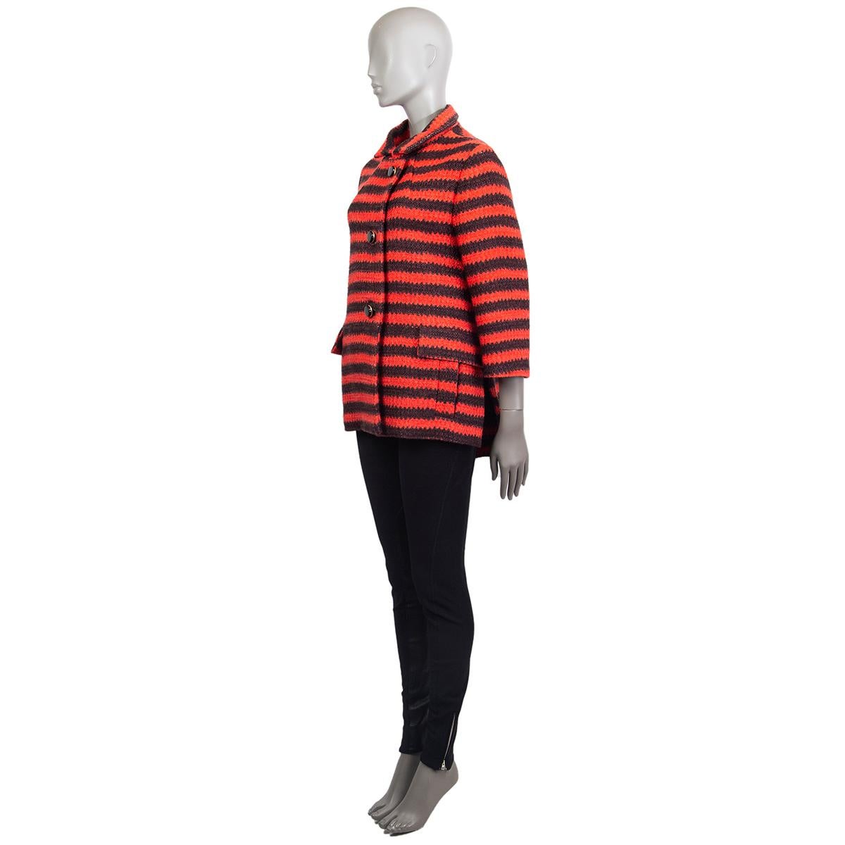 Black MARNI black & coral wool STRIPED 3/4 SLEEVE KNIT Peacoat Coat Jacket 40 S For Sale