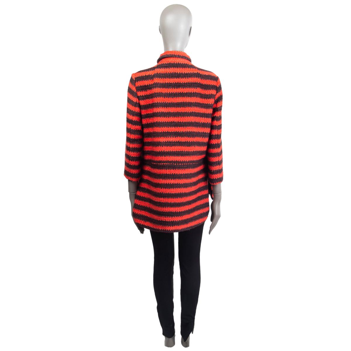 MARNI black & coral wool STRIPED 3/4 SLEEVE KNIT Peacoat Coat Jacket 40 S In Excellent Condition For Sale In Zürich, CH