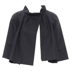 MARNI black cotton 3/4 sleeve flared capelet aymettric zip jacket FR40 M