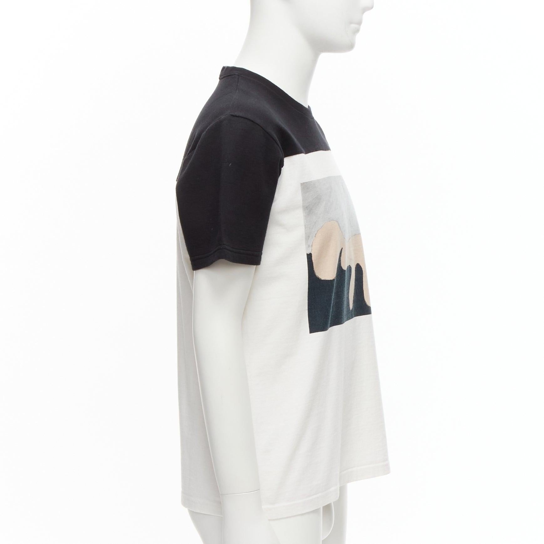 MARNI black cotton blend abstract portrait print colorblock boxy top IT48 M In Good Condition For Sale In Hong Kong, NT