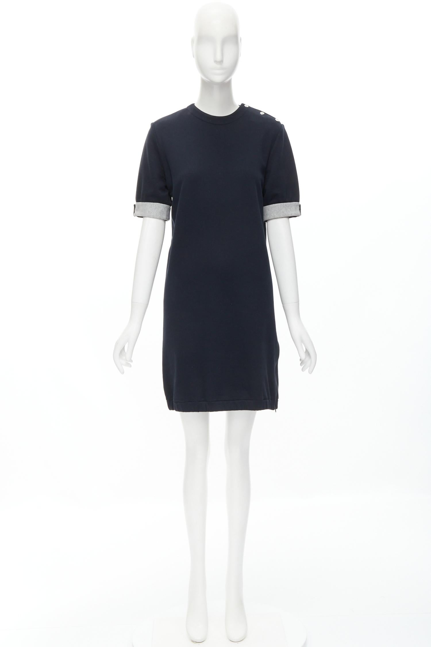 MARNI black cotton grey cuff silver snap button detail casual dress UK12 M For Sale 5