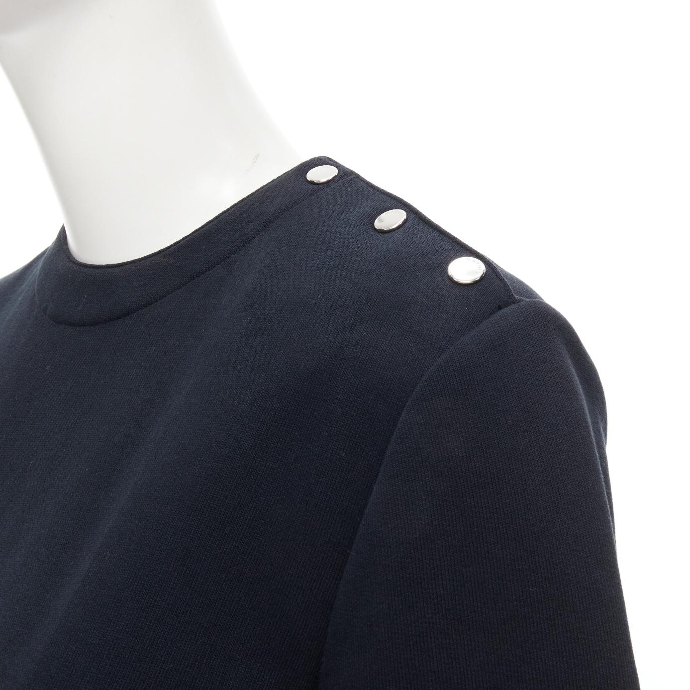 MARNI black cotton grey cuff silver snap button detail casual dress UK12 M
Reference: CNLE/A00215
Brand: Marni
Material: Cotton
Color: Black, Grey
Pattern: Solid
Closure: Snap Buttons
Extra Details: Round collar. Snap button along shoulder. Short